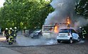 Wohnwagenbrand Koeln Rodenkirchen vor der Bruecke P117